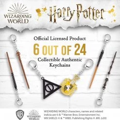Harry Potter Wand Keychain 6pk Hufflepuff Crest Deathly Hallows Remus Neville Set PMI International