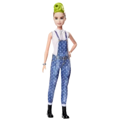 Mattel Barbie Fashionistas Girl Doll Petite Green Mohawk Denim Overalls Figure
