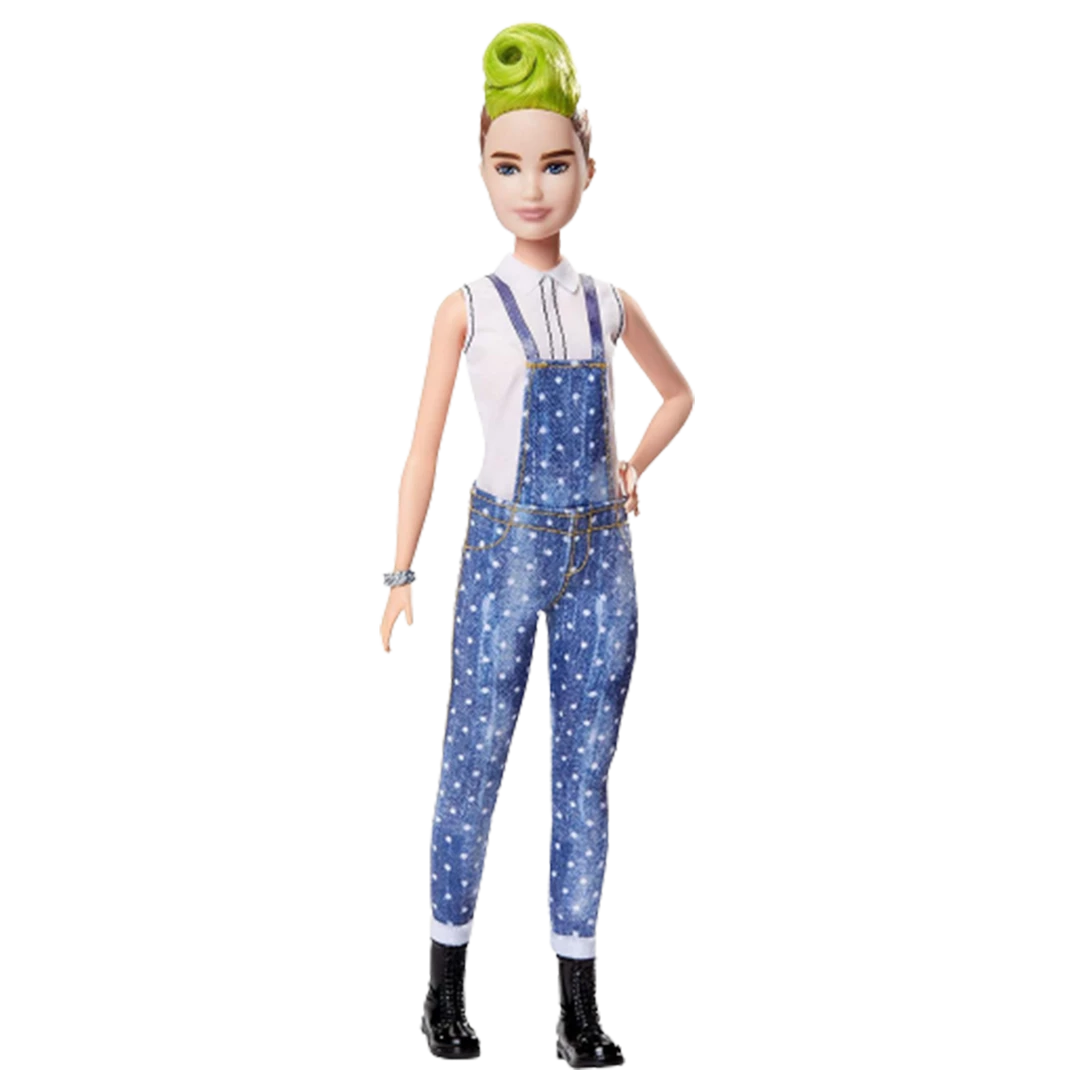 Mattel Barbie Fashionistas Girl Doll Petite Green Mohawk Denim Overalls Figure 4 Mattel Barbie Fashionistas Girl Doll Petite Green Mohawk Denim Overalls Figure