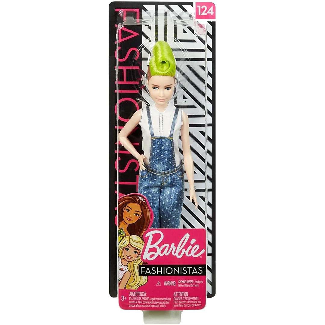 Mattel Barbie Fashionistas Girl Doll Petite Green Mohawk Denim Overalls Figure 3 Mattel Barbie Fashionistas Girl Doll Petite Green Mohawk Denim Overalls Figure