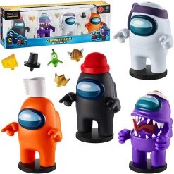 Among Us Crewmate Stamper 4pk Black White Purple Orange 5" Figure Astronaut Set PMI Action Figures