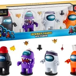 Among Us Crewmate Stamper 4pk Black White Purple Orange 5" Figure Astronaut Set PMI Action Figures