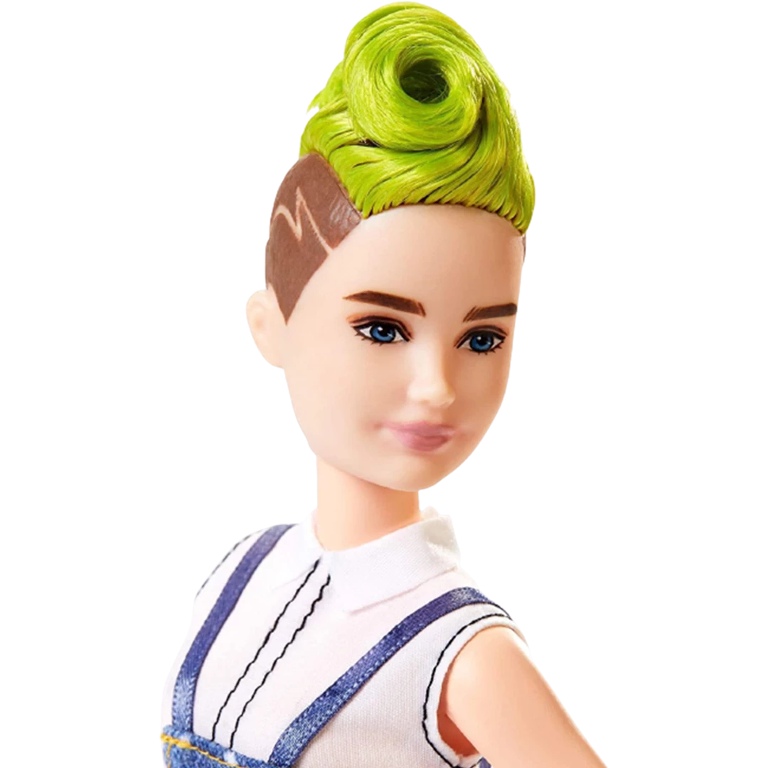 Mattel Barbie Fashionistas Girl Doll Petite Green Mohawk Denim Overalls Figure 5 Mattel Barbie Fashionistas Girl Doll Petite Green Mohawk Denim Overalls Figure