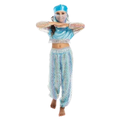 5 O'Reet Magical Harem Jasmine Princess Girls Blue Costume Carnival Dress-Up Play - Large Costumes