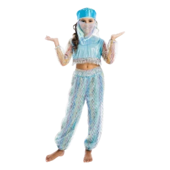 5 O'Reet Magical Harem Jasmine Princess Girls Blue Costume Carnival Dress-Up Play - Large Costumes