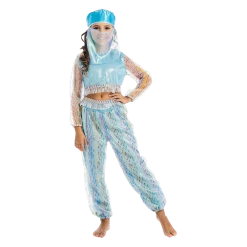 5 O'Reet Magical Harem Jasmine Princess Girls Blue Costume Carnival Dress-Up Play - Large Costumes
