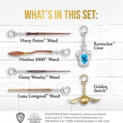 Harry Potter Wand Keychain 6pk Ravenclaw Crest Golden Snitch Nimbus 2000 Luna PMI International