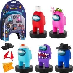 Among Us Crewmates Stampers 5pk Purple Impostor Cyan Red Blue Game Figure Set PMI International Action Figures