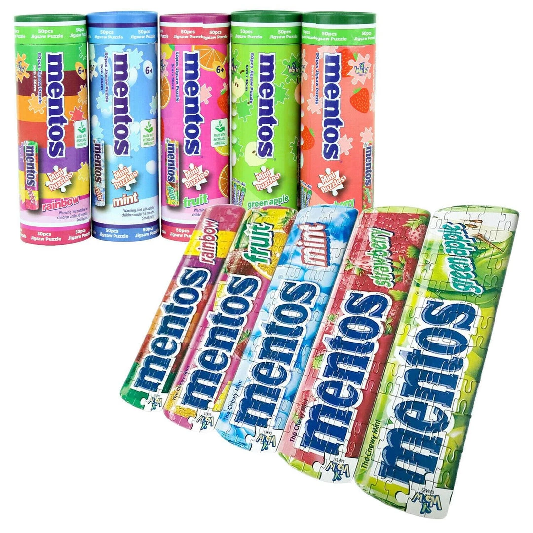 Mentos Mini Jigsaw Puzzle 5-pack 3"x10" Colorful Candy Bundle Set YWOW 3 Mentos Mini Jigsaw Puzzle 5-pack 3"x10" Colorful Candy Bundle Set YWOW