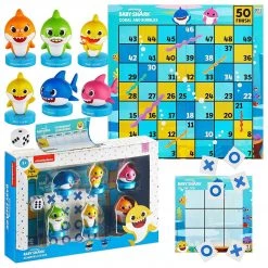 Action Figures Baby Shark Game Board Set Tic-Tac-Toe Chutes & Ladders Stampers Figures Kids Playset PMI International