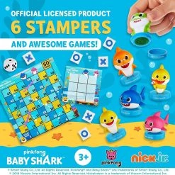 Action Figures Baby Shark Game Board Set Tic-Tac-Toe Chutes & Ladders Stampers Figures Kids Playset PMI International