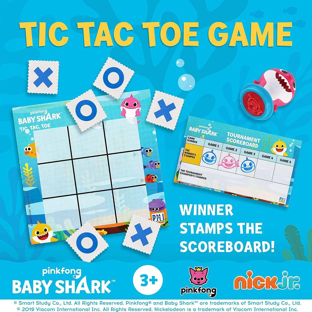 Action Figures Baby Shark Game Board Set Tic-Tac-Toe Chutes & Ladders Stampers Figures Kids Playset PMI International 8 Action Figures Baby Shark Game Board Set Tic-Tac-Toe Chutes & Ladders Stampers Figures Kids Playset PMI International