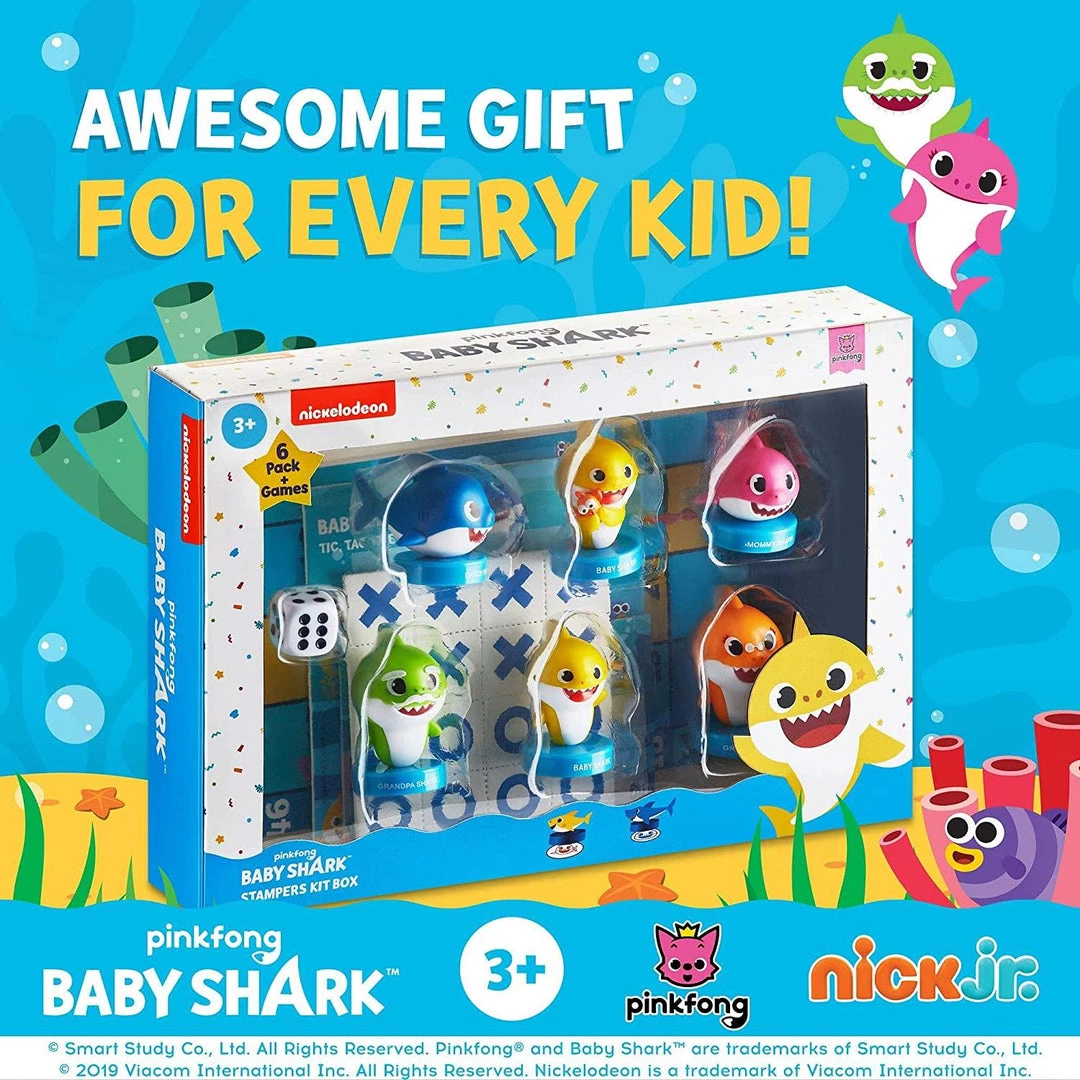 Action Figures Baby Shark Game Board Set Tic-Tac-Toe Chutes & Ladders Stampers Figures Kids Playset PMI International 9 Action Figures Baby Shark Game Board Set Tic-Tac-Toe Chutes & Ladders Stampers Figures Kids Playset PMI International