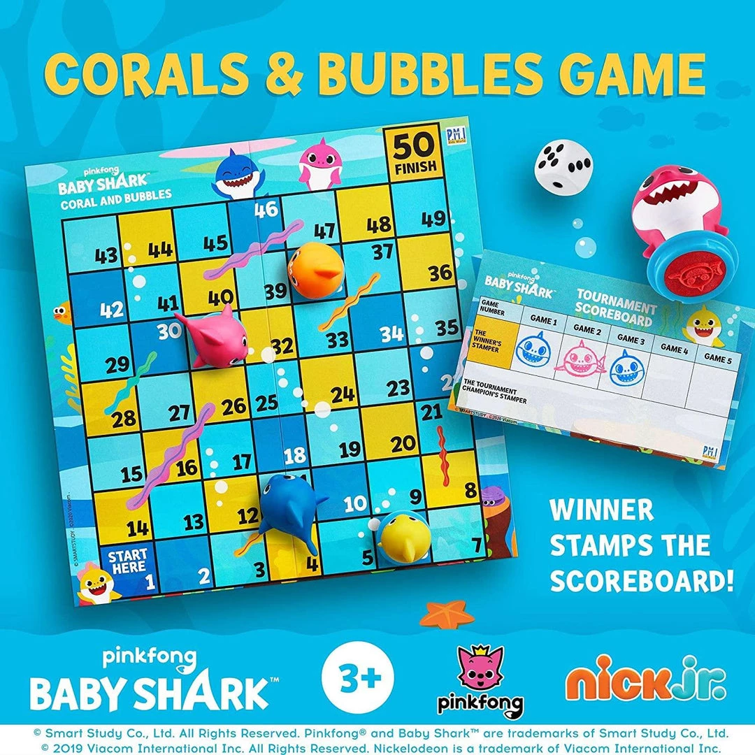 Action Figures Baby Shark Game Board Set Tic-Tac-Toe Chutes & Ladders Stampers Figures Kids Playset PMI International 6 Action Figures Baby Shark Game Board Set Tic-Tac-Toe Chutes & Ladders Stampers Figures Kids Playset PMI International