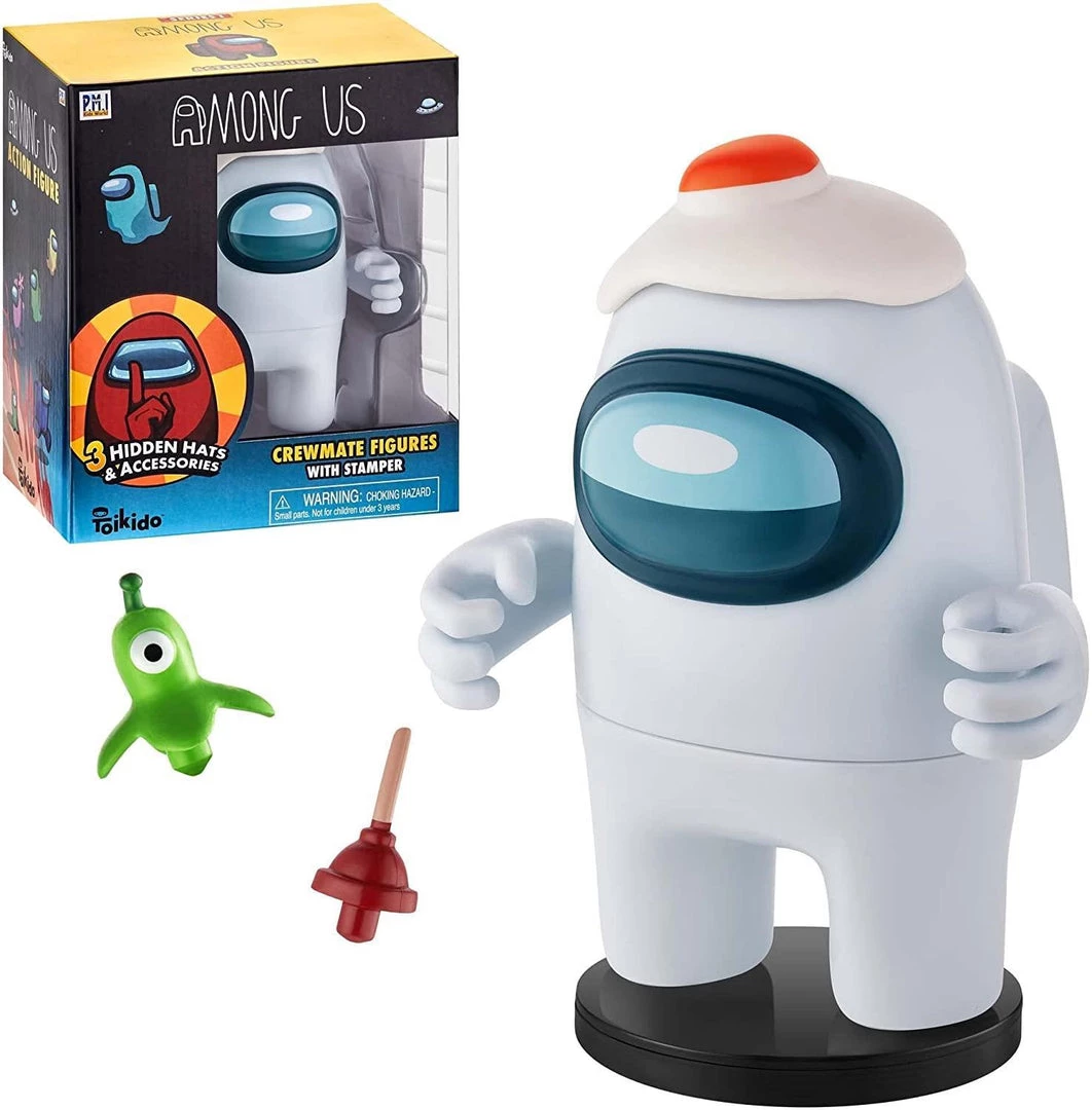 Among Us White Crewmate Ink Stamper Egg Plunger Hat 5" Figure Party Favor PMI International 3 Among Us White Crewmate Ink Stamper Egg Plunger Hat 5" Figure Party Favor PMI International