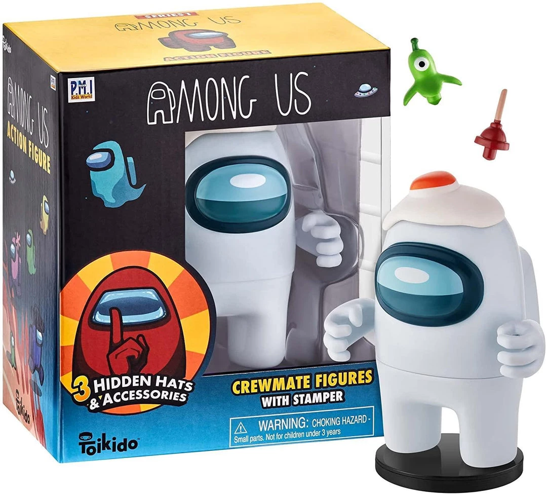 Among Us White Crewmate Ink Stamper Egg Plunger Hat 5" Figure Party Favor PMI International 4 Among Us White Crewmate Ink Stamper Egg Plunger Hat 5" Figure Party Favor PMI International