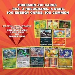 Pokemon Trading Cards 210ct Assorted 3 GX 3 Hologram 4 Rare Collectible Pack Mighty Mojo Card Games