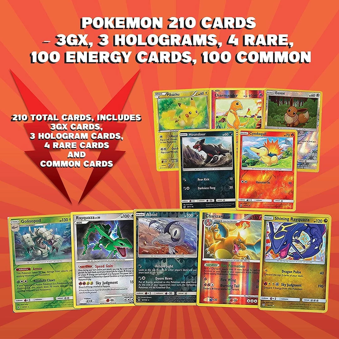 Pokemon Trading Cards 210ct Assorted 3 GX 3 Hologram 4 Rare Collectible Pack Mighty Mojo Card Games 4 Pokemon Trading Cards 210ct Assorted 3 GX 3 Hologram 4 Rare Collectible Pack Mighty Mojo Card Games