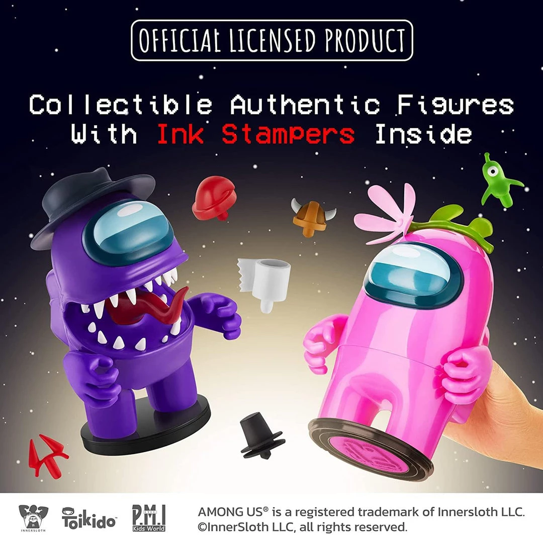 Action Figures Among Us Stamper Crewmate Purple Impostor Pink Flower Hat 7" Figure Set PMI International 6 Action Figures Among Us Stamper Crewmate Purple Impostor Pink Flower Hat 7" Figure Set PMI International