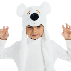 5 O'Reet Costumes White Polar Bear Plush Headpiece Kids Costume Dress-Up Play Accessory Hat Animal