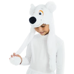 5 O'Reet Costumes White Polar Bear Plush Headpiece Kids Costume Dress-Up Play Accessory Hat Animal
