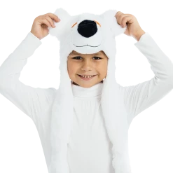 5 O'Reet Costumes White Polar Bear Plush Headpiece Kids Costume Dress-Up Play Accessory Hat Animal