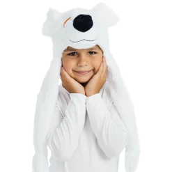 5 O'Reet Costumes White Polar Bear Plush Headpiece Kids Costume Dress-Up Play Accessory Hat Animal